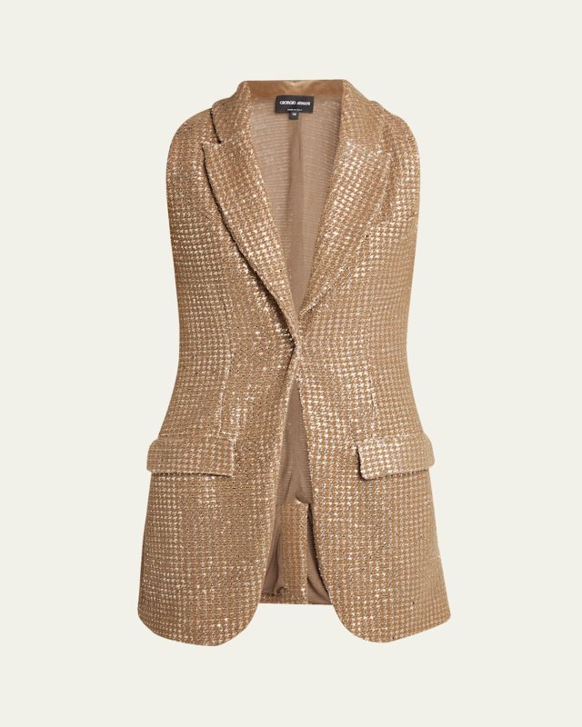 Sequined Houndstooth Single-Breasted Vest